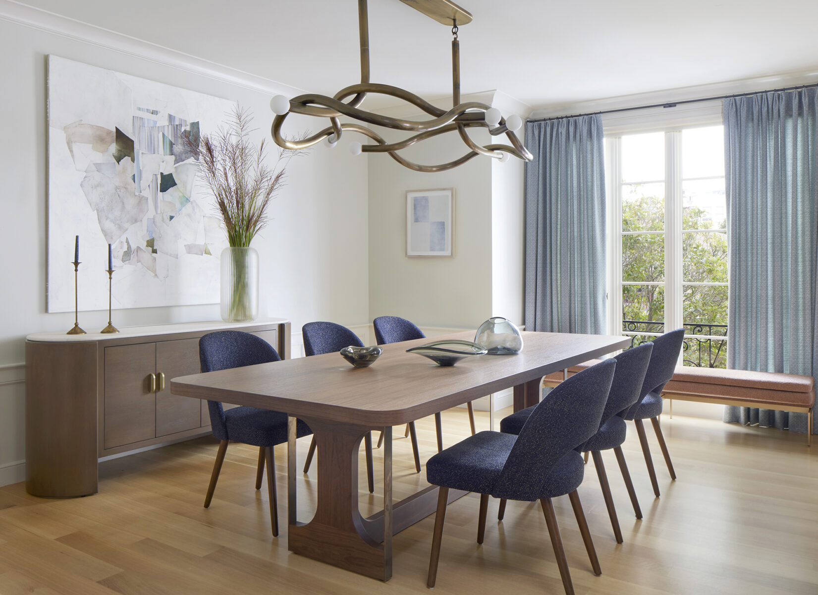 contemporary dining room with modern lighting designed by San Francisco interior designers