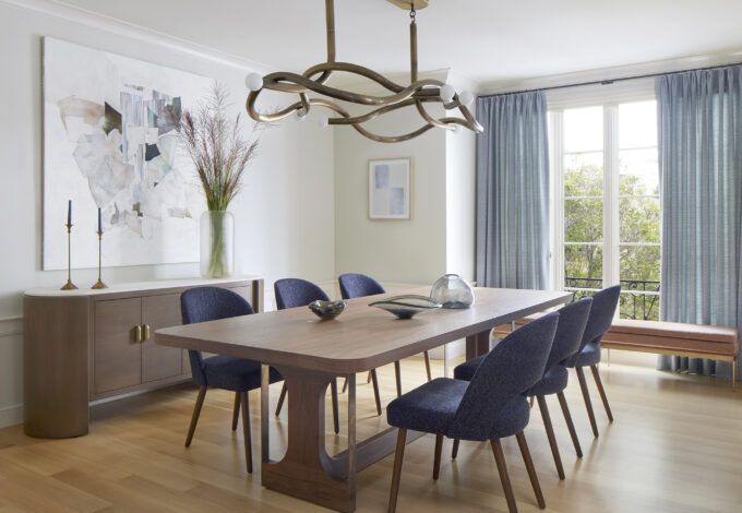 contemporary dining room with modern lighting by interior designer San Francisco