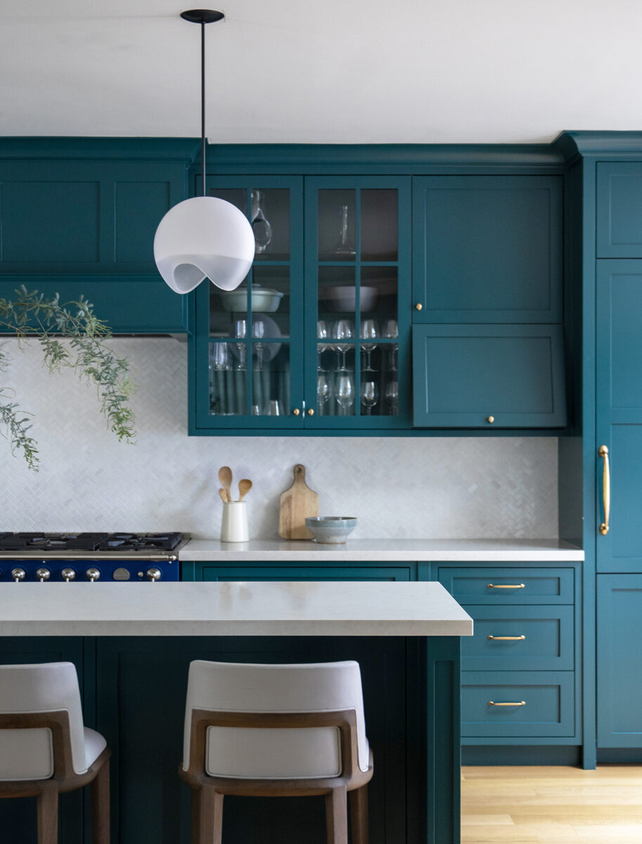 vibrant teal kitchen designed by interior designers San Francisco