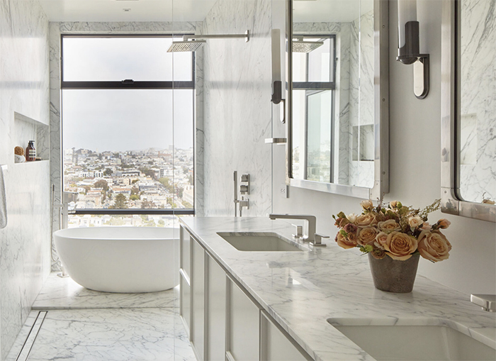 modern luxury bathroom remodel by Bay Area interior designers